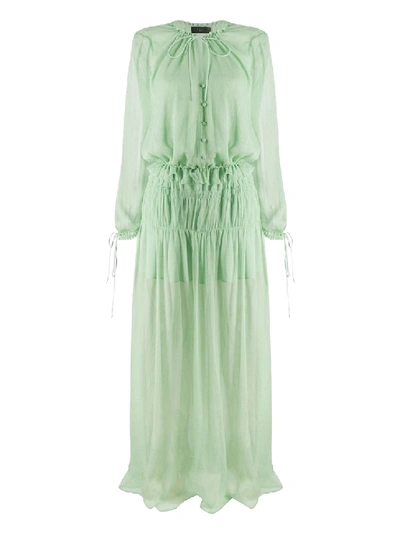 Shop Amiri Pale Green Chiffon Crinkle Maxi Dress