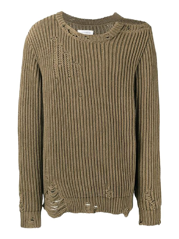 Faith Connexion Brown Distressed Crew-neck Sweater In Green | ModeSens