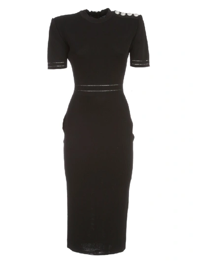 Shop Balmain Ss Viscose Knit Midi Dress In Black