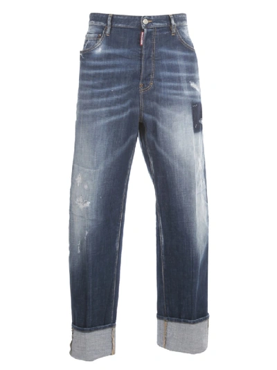 Shop Dsquared2 Washed Jeans Wide Leg In Blue