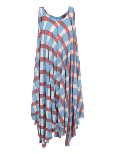 Shop Issey Miyake Long Pleated Dress W/s Crew Neck In Blue
