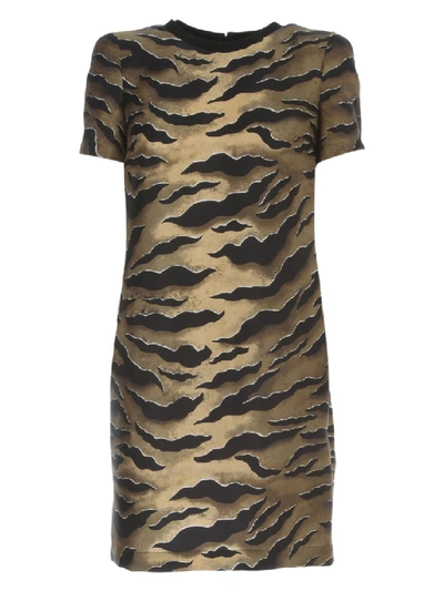 Shop Dsquared2 Dress Silk Twill Zebra Printing In Brown