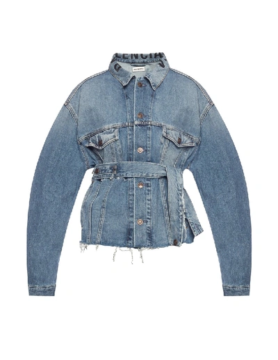 Shop Balenciaga Blue Denim Logo Jacket