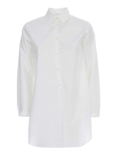 Shop Alberto Biani Cotton Popline Shirt W/slit In White