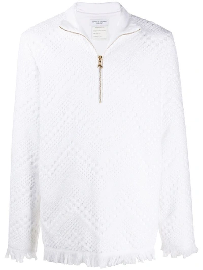Shop Marine Serre Frayed Terry Jacquard Sweater In White
