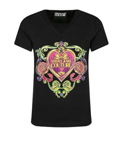 Shop Versace Black Baroque Heart Print T-shirt