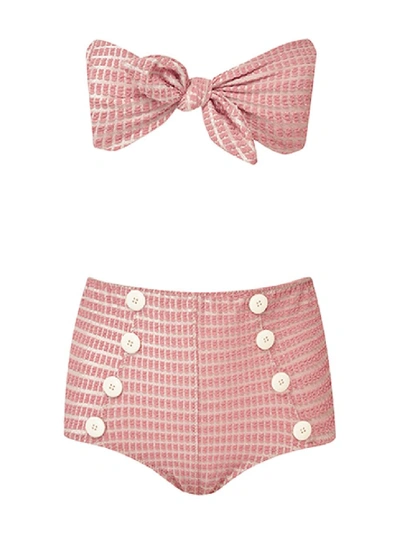 Shop Lisa Marie Fernandez Pink Poppy Button High-waisted Bikini