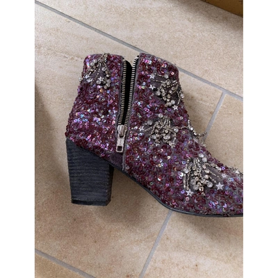 Pre-owned Free People Purple Velvet Ankle Boots