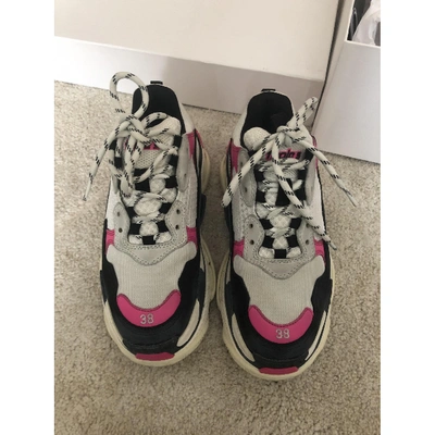 Pre-owned Balenciaga Triple S White Leather Trainers
