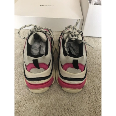 Pre-owned Balenciaga Triple S White Leather Trainers