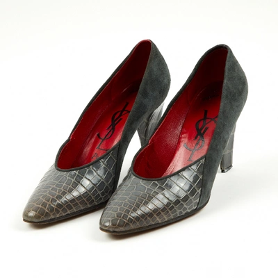Pre-owned Saint Laurent Grey Crocodile Heels