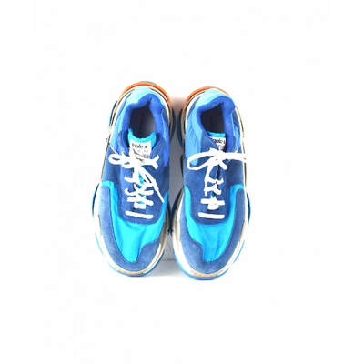 Pre-owned Balenciaga Triple S Cloth Trainers In Blue