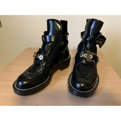 Pre-owned Balenciaga Ceinture Patent Leather Biker Boots In Black