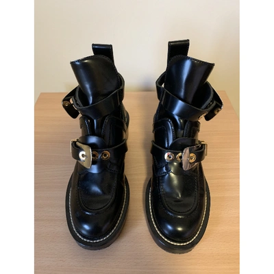 Pre-owned Balenciaga Ceinture Patent Leather Biker Boots In Black