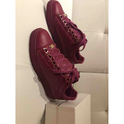 Pre-owned Balenciaga Arena Leather Trainers In Purple