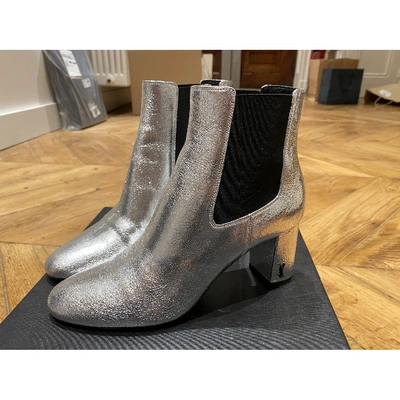 Pre-owned Saint Laurent Loulou Silver Leather Ankle Boots