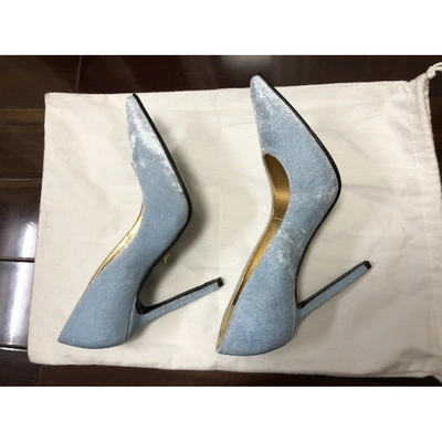 Pre-owned Versace Velvet Heels In Blue