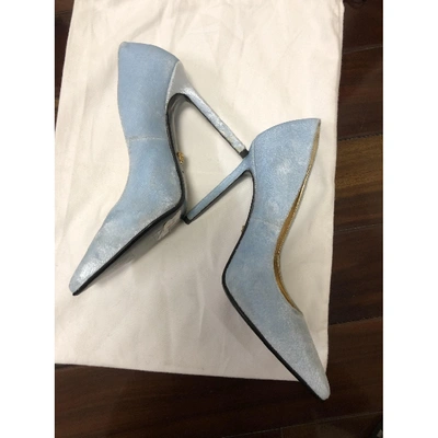 Pre-owned Versace Velvet Heels In Blue