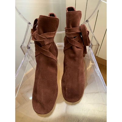 Pre-owned Topshop Tophop  Burgundy Leather Boots