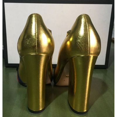 Pre-owned Gucci Sylvie Leather Heels In Gold