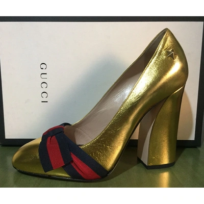 Pre-owned Gucci Sylvie Leather Heels In Gold