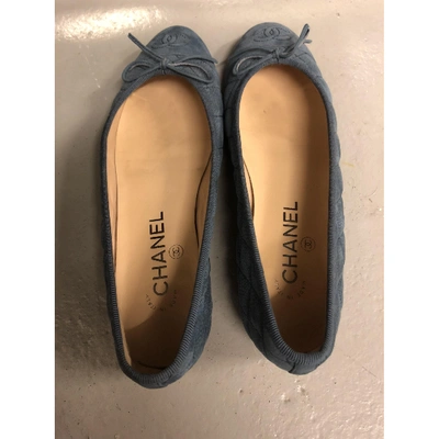 Pre-owned Chanel Anthracite Suede Ballet Flats