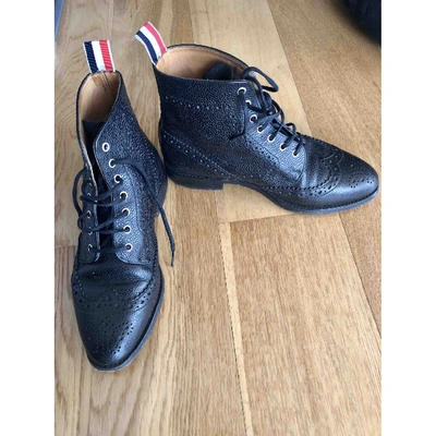 Pre-owned Thom Browne Leather Ankle Boots In Black