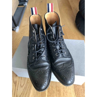 Pre-owned Thom Browne Leather Ankle Boots In Black