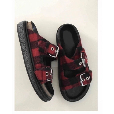 Pre-owned Isabel Marant Lenny Tweed Mules In Red