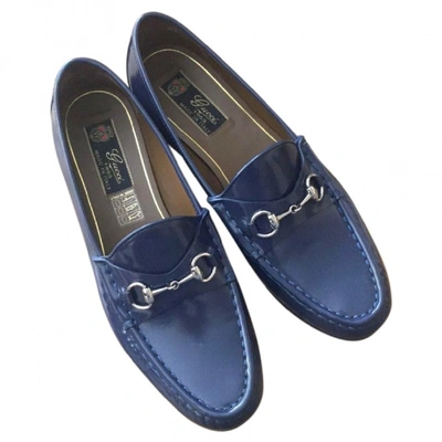 Pre-owned Gucci Leather Flats In Navy