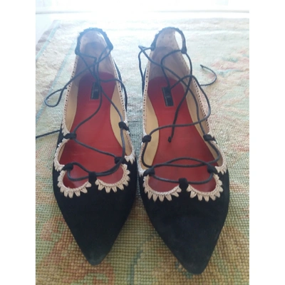 Pre-owned Carolina Herrera Black Suede Ballet Flats