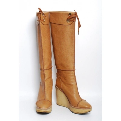 Pre-owned Saint Laurent Leather Boots In Camel