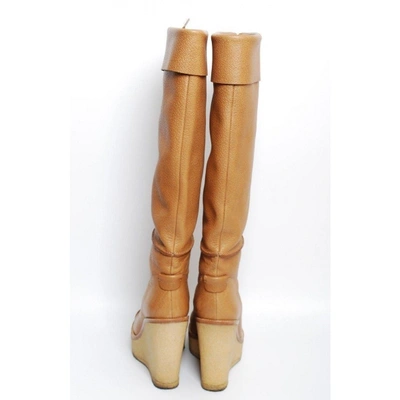 Pre-owned Saint Laurent Leather Boots In Camel