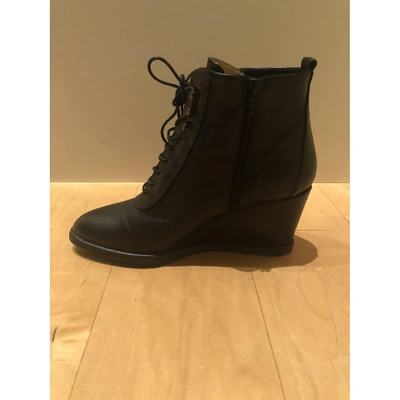 Pre-owned Charles Jourdan Leather Lace Up Boots In Black