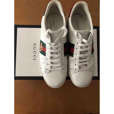 Pre-owned Gucci Ace White Fur Trainers