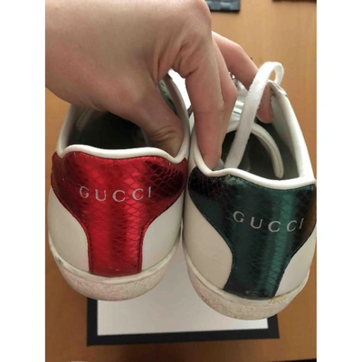 Pre-owned Gucci Ace White Fur Trainers