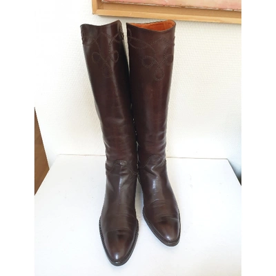 Pre-owned Fratelli Rossetti Leather Riding Boots In Brown