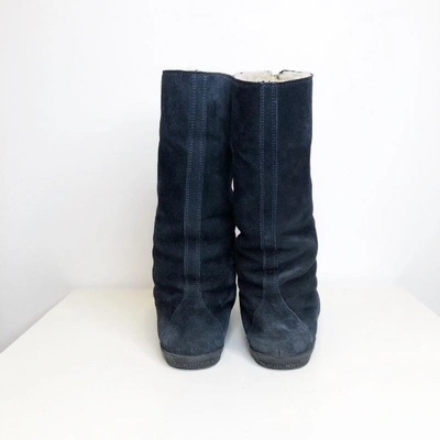 Pre-owned Burberry Navy Suede Boots