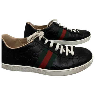 Pre-owned Gucci Ace Black Leather Trainers