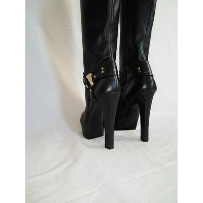 Pre-owned Versace Leather Biker Boots In Black