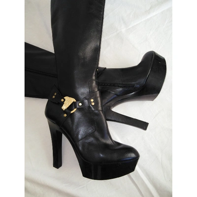 Pre-owned Versace Leather Biker Boots In Black