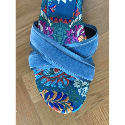 Pre-owned Casadei Velvet Sandals In Turquoise