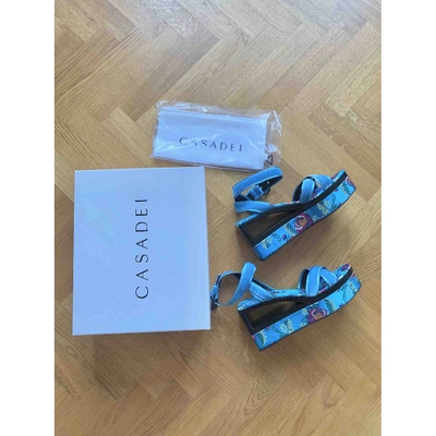 Pre-owned Casadei Velvet Sandals In Turquoise