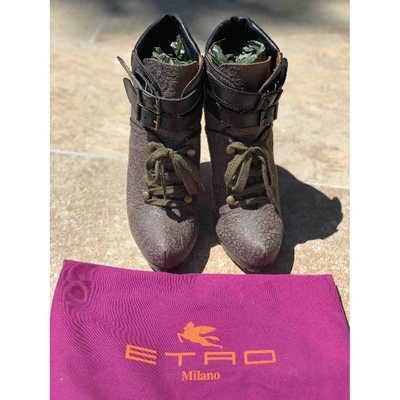 Pre-owned Etro Grey Leather Ankle Boots