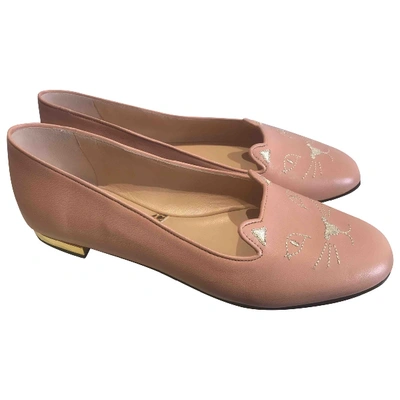 Pre-owned Charlotte Olympia Kitty Pink Leather Ballet Flats