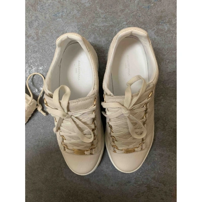 Pre-owned Balenciaga Arena Leather Trainers In White