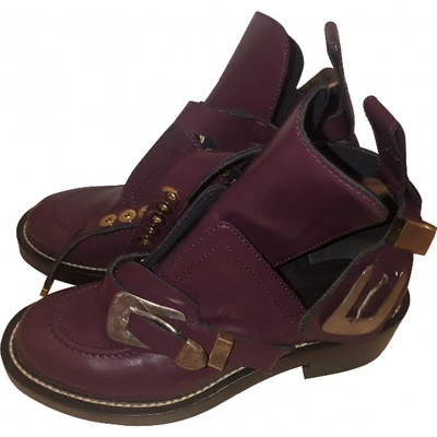 Pre-owned Balenciaga Ceinture Burgundy Leather Ankle Boots