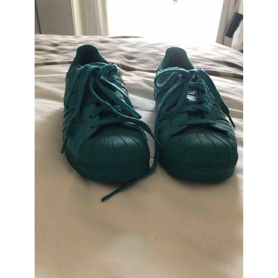 Pre-owned Adidas X Pharrell Williams Leather Trainers In Turquoise