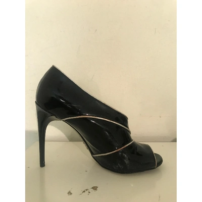 Pre-owned Dolce & Gabbana Patent Leather Open Toe Boots In Black