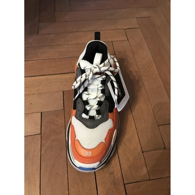 Pre-owned Balenciaga Triple S Orange Leather Trainers